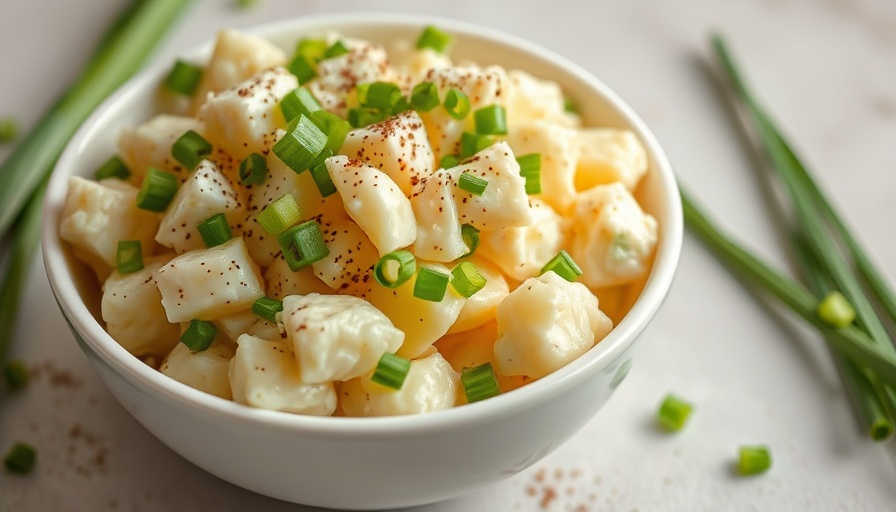 Healthy potato salad with green onions and pepper, served in a bowl.