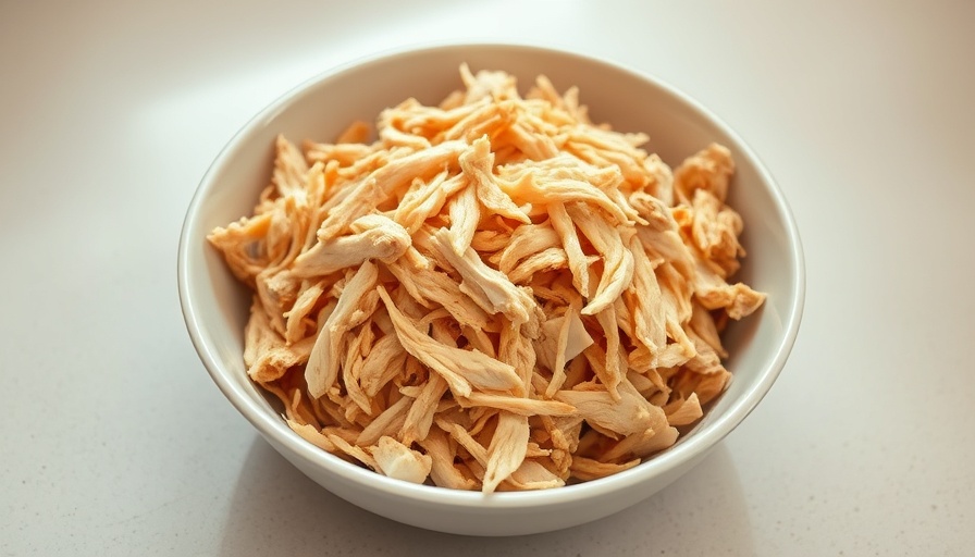 Tender Instant Pot shredded chicken in a bowl on a counter.
