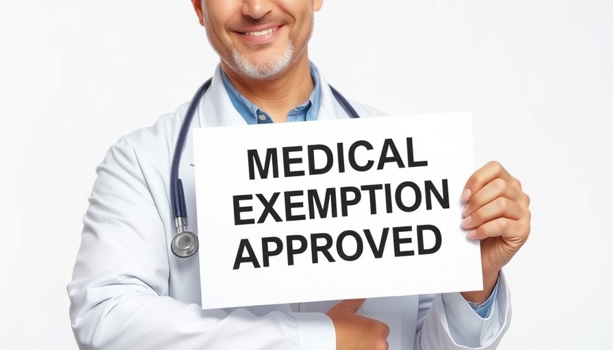 Doctor holding 'Medical Exemption Approved' sign, Vaccine Medical Exemption.