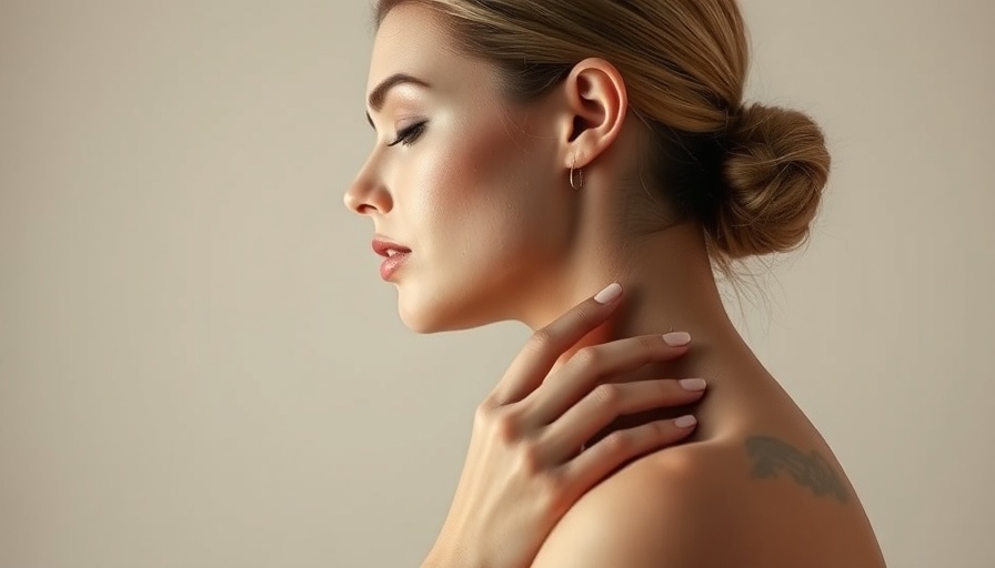 Elegant woman showcasing Nefertiti Lift neck jawline contouring, graceful pose.