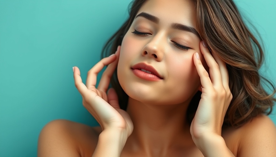 Calm young woman touching face, facial scars healing.