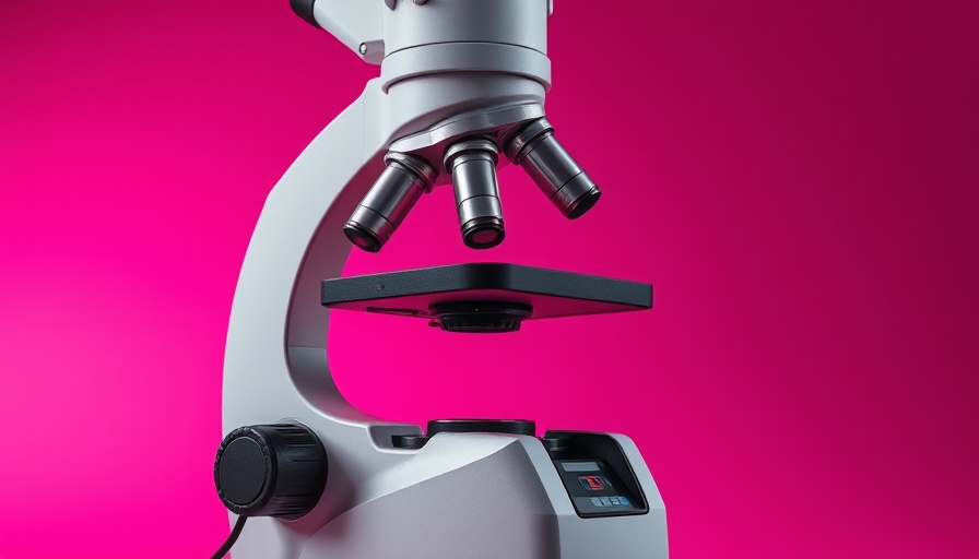 Modern microscope on pink background, vibrant setting