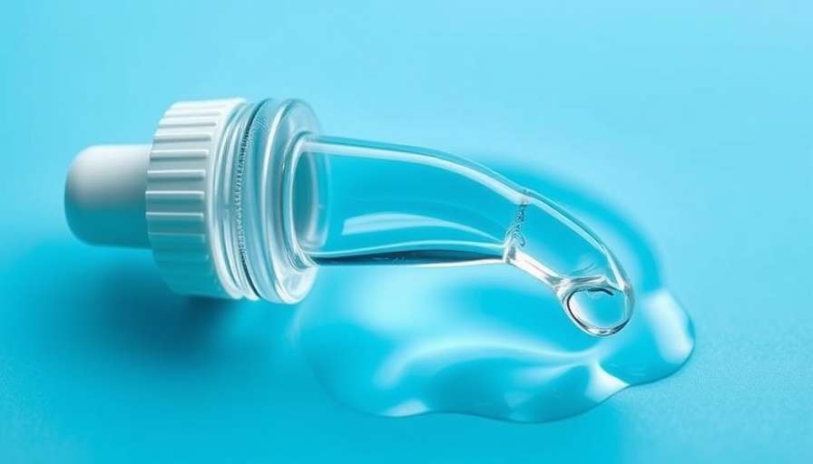 Kojic acid skincare benefits visualized in clear liquid dropper on blue.