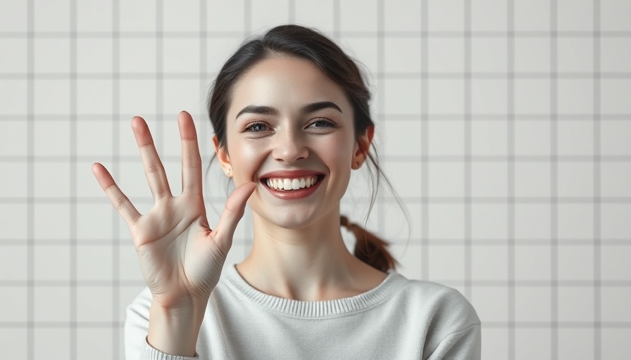 Cheerful woman showcases 2025 skincare trends.