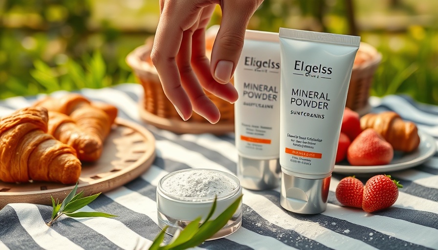 Mineral powder sunscreen tubes on striped cloth for fair skin, picnic setting
