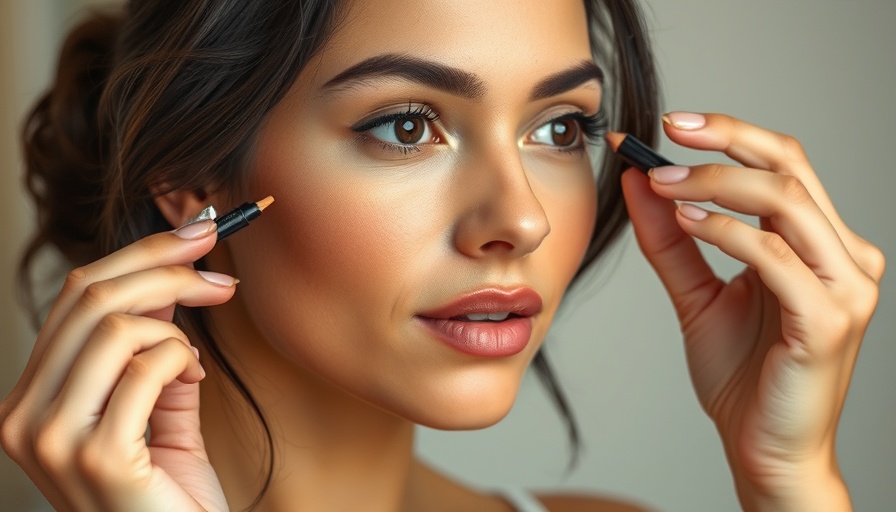 Woman using eyeshadow stick for precise eye makeup technique.
