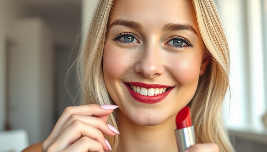 Smiling woman holding ColorLuxe Hydrating Cream Lipstick in a natural light setting.