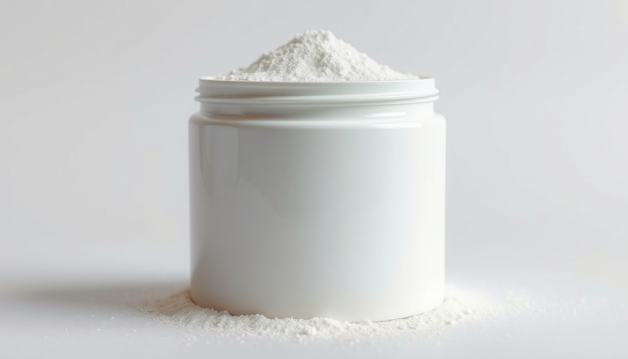 Reef-Safe Sunscreens brush product releasing powder on white background.
