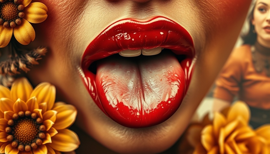 Close-up of glossy lips with vintage fashion elements, jelly lips trend SS25