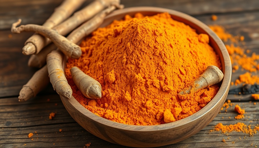 Turmeric roots and powder in a bowl for hair growth.