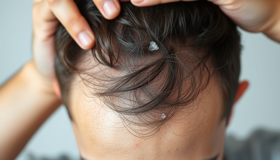 Close-up of hair with dandruff, focusing on scalp.