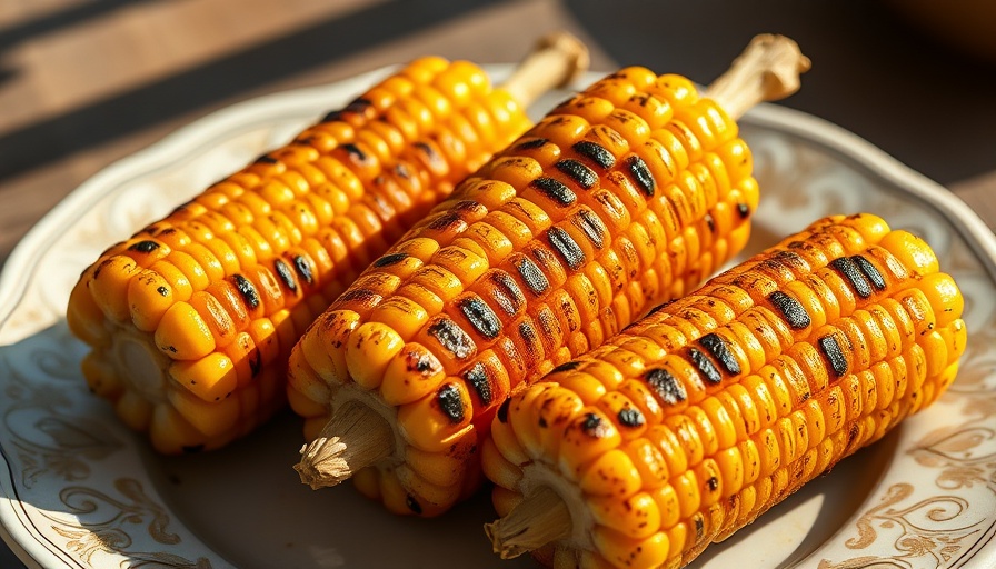 Golden grilled corn on a decorative plate, easy grilling recipes.