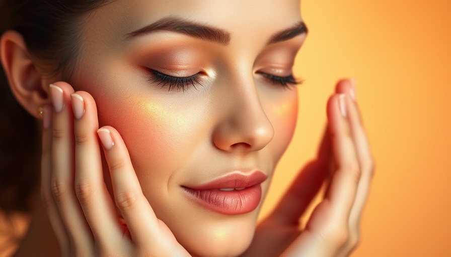 Elegant woman massaging face, serene glow, at-home face lift massage.