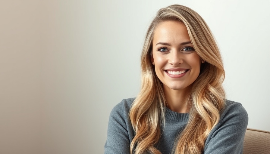Blonde woman smiling in a leather jacket, anti-aging skincare.