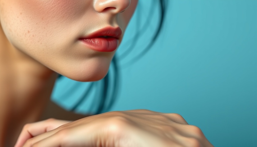 Young woman with smooth skin contemplating, anti-aging lip care.