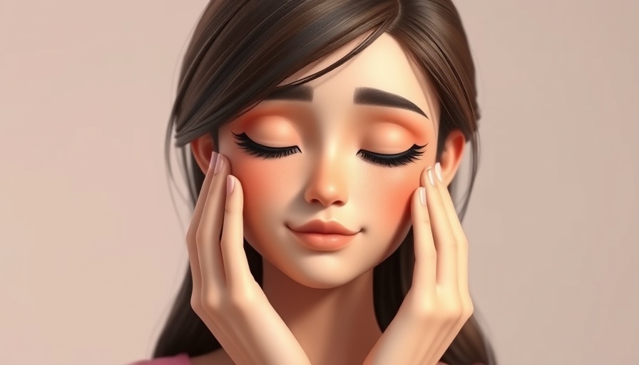 Woman practicing at-home face lift massage, serene expression.