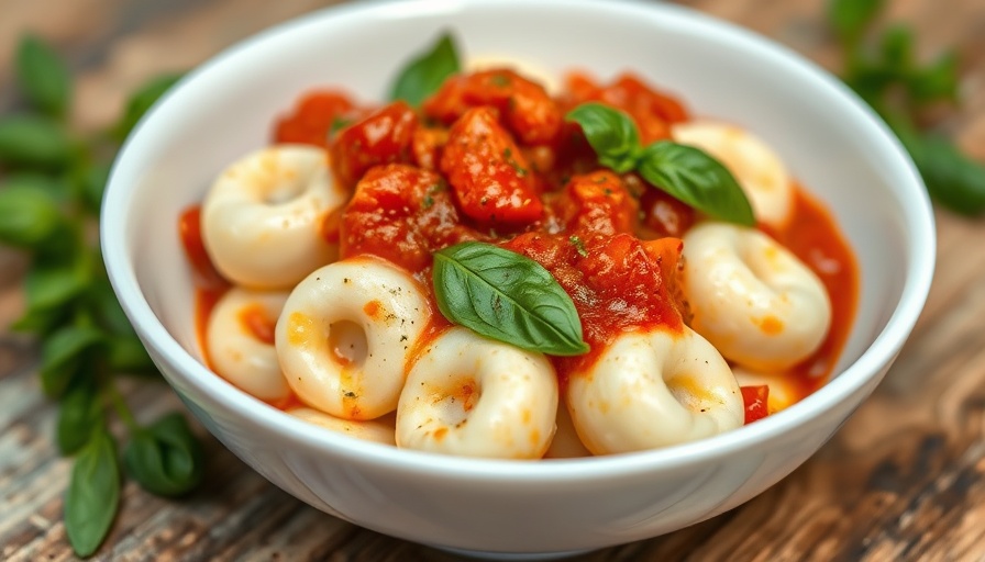 Cottage cheese gnudi in tomato sauce with basil.