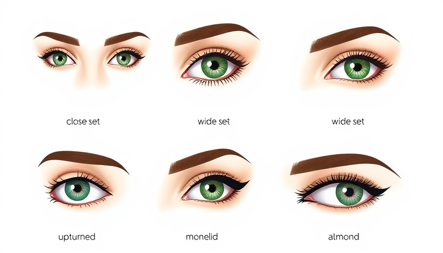 Eyeliner styles by eye shape illustration with nine variations.