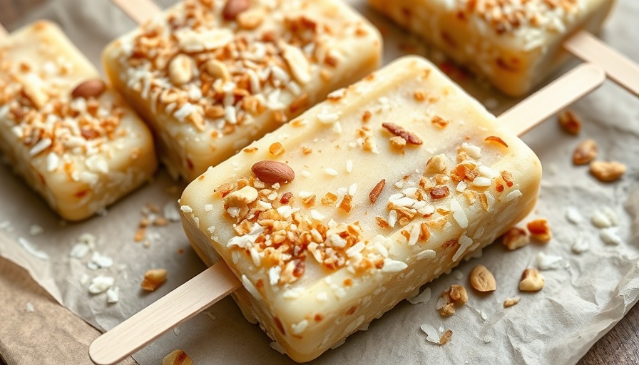 Healthy homemade coconut popsicles with nuts, summer treat.