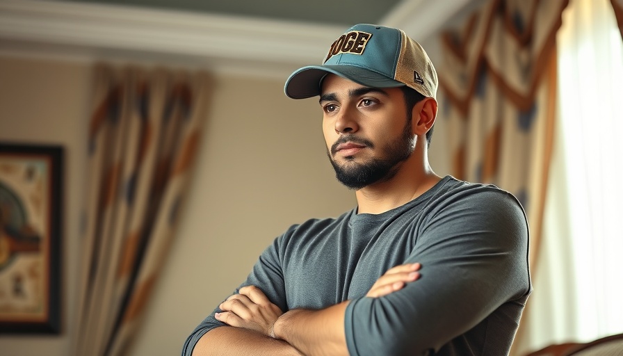 Casual man in DOGE cap, thoughtful mood, poses indoors.