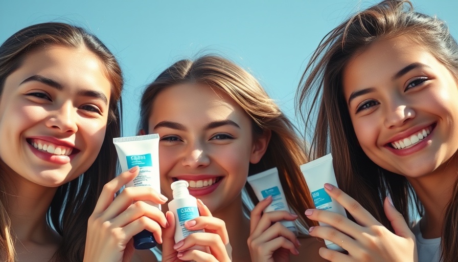 Teens demonstrating teen skincare tips with products under clear sky.
