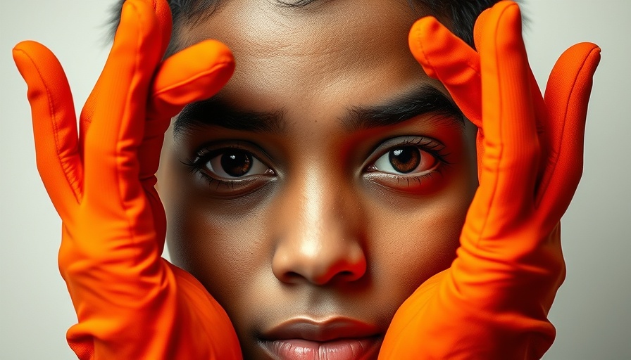 Artistic portrait with orange gloves, best med spa near me Pittsburgh.