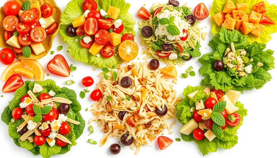 Various colorful best summer salads collage.