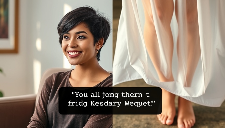 Contrasting collage of woman smirking and text message on legs, celebrity gossip theme