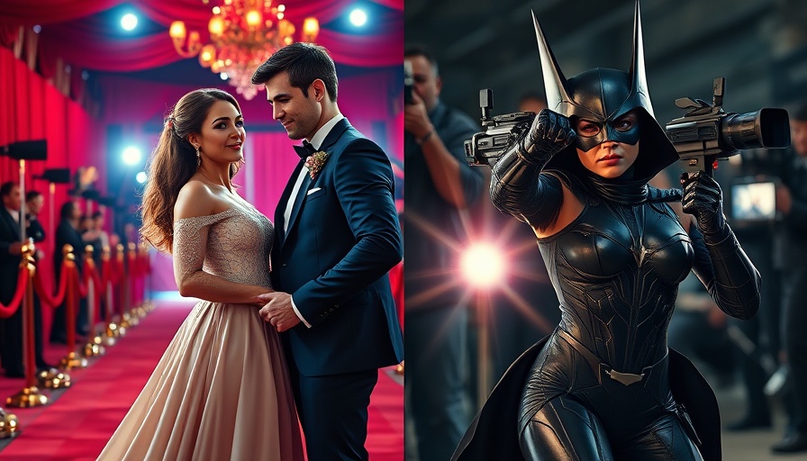 Celebrity gossip: glamorous red carpet couple and fierce superhero pose