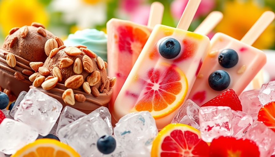 Frozen treats variety including chocolate scoops and fruity pops.