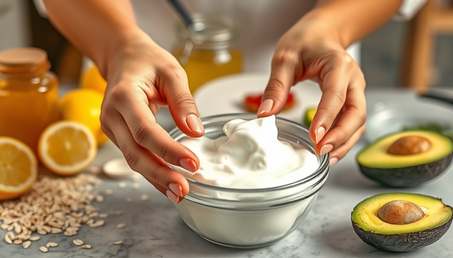 Preparing DIY face masks with natural ingredients on a kitchen counter.