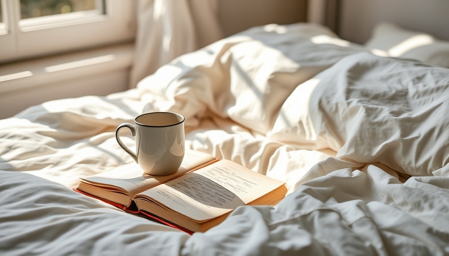 Relaxing bedroom atmosphere with a mug and letters, med spa Pittsburgh vibe.