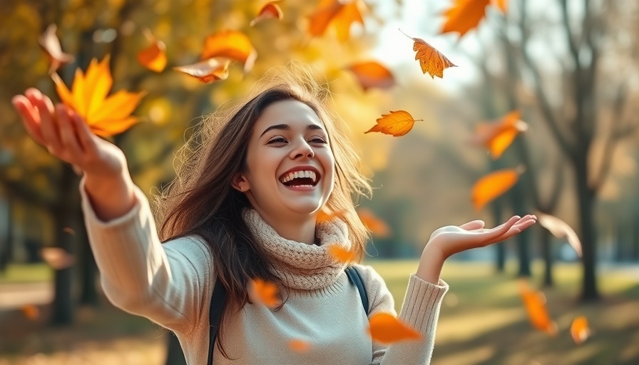 Young woman enjoying autumn outdoors, highlighting joy in skin care routines for oily skin.
