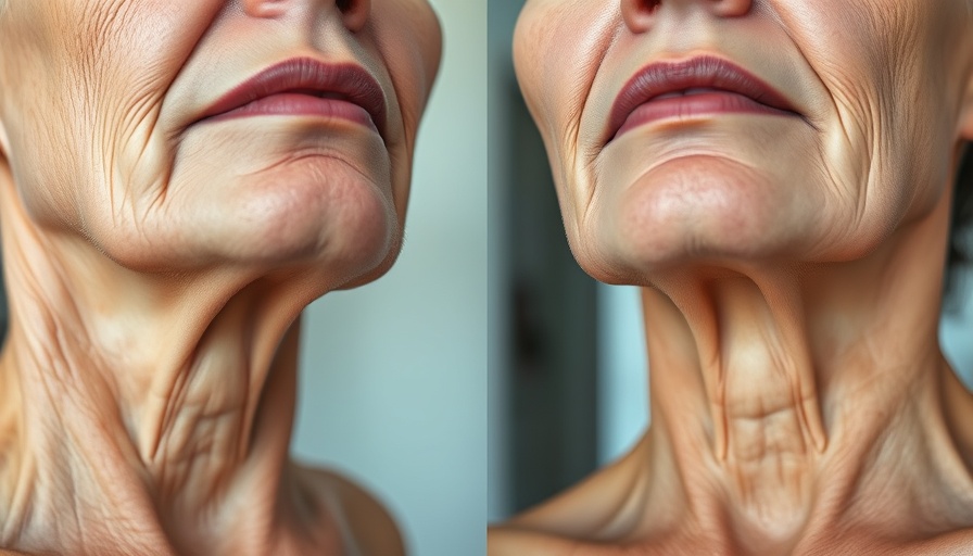 Close-up comparison of neck before and after skin treatment for 'how to get rid of turkey neck'.