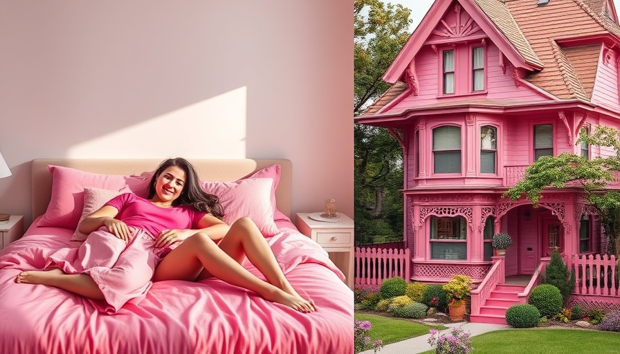 Cozy couple in pink and Victorian pink house, Taylor Swift album aura colors