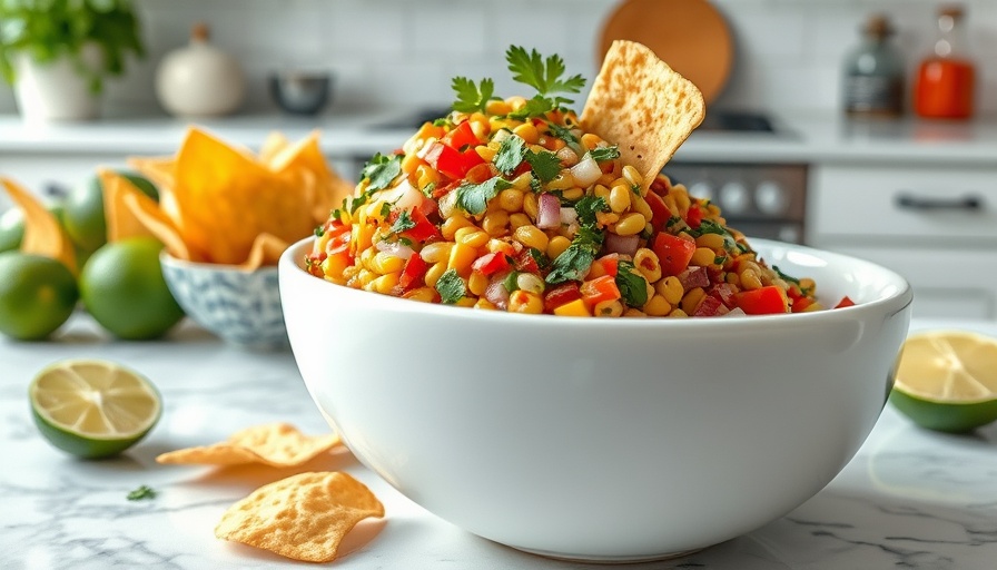 Fresh corn salsa recipe with tortilla chips and limes.