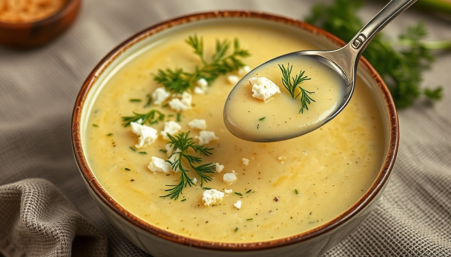 Bowls of roasted zucchini soup with feta and dill garnish.