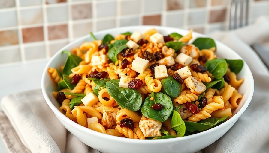 Vibrant Teriyaki Chicken and Bowtie Pasta Salad in a white bowl.