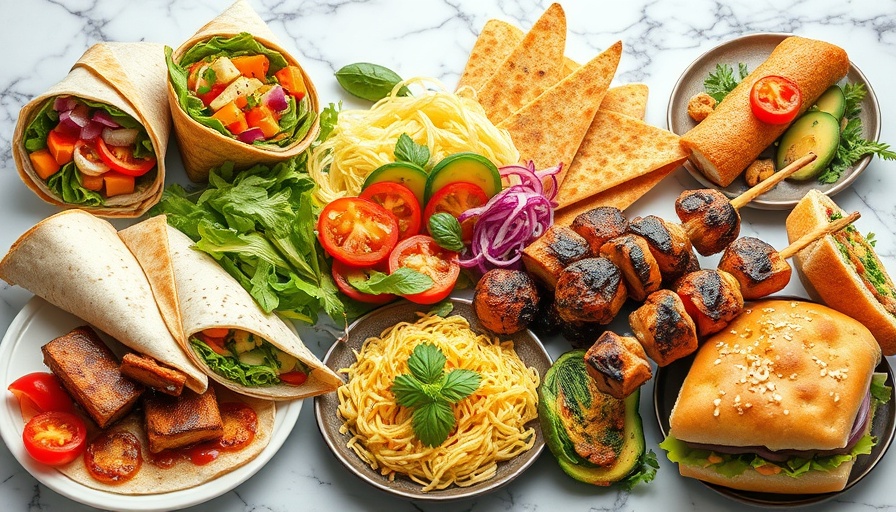 Healthy meal collage for a free 7 day meal plan featuring colorful dishes.