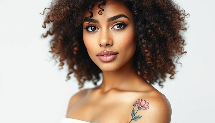 Confident woman with 3A curly hair and floral tattoo.