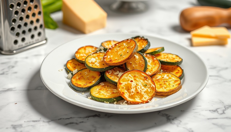 Air Fryer Zucchini Recipe with parmesan on marble countertop.