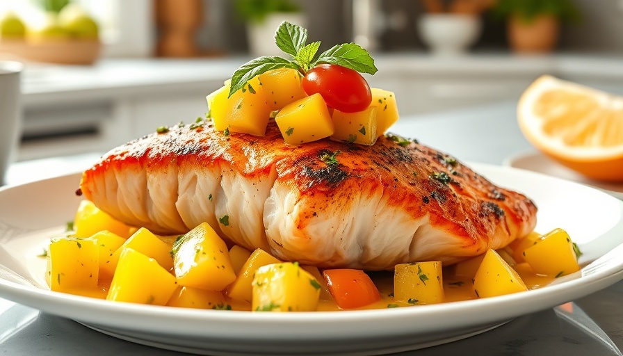 Grilled salmon recipe with mango salsa on a plate
