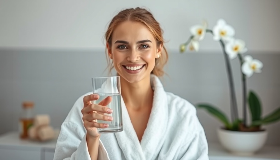 Radiant woman in bathrobe enjoying water for youthful skin glow