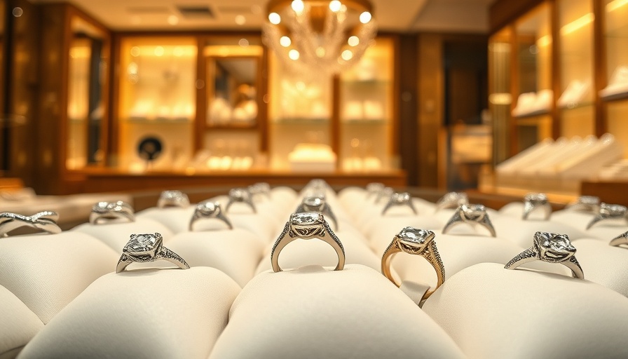 Elegant display of engagement rings in a jewelry store.