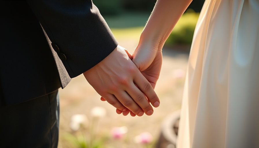 Couple holding hands casting together shadows, outdoors.