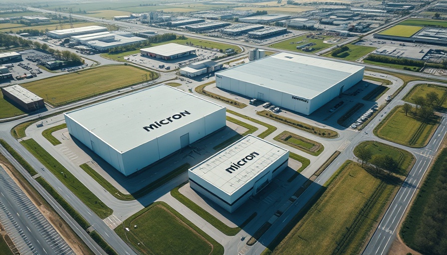 Aerial view of Micron Technology complex surrounded by fields