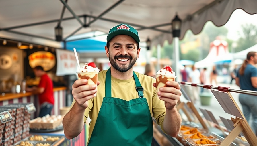 Taste of Syracuse 2025 vendor holding dessert cups at festival booth.