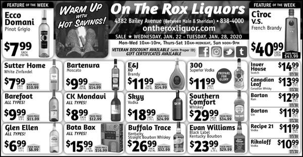 Weekly Sales Ad for On The Rox Liquors 4382 Bailey Ave Amherst New York 14226