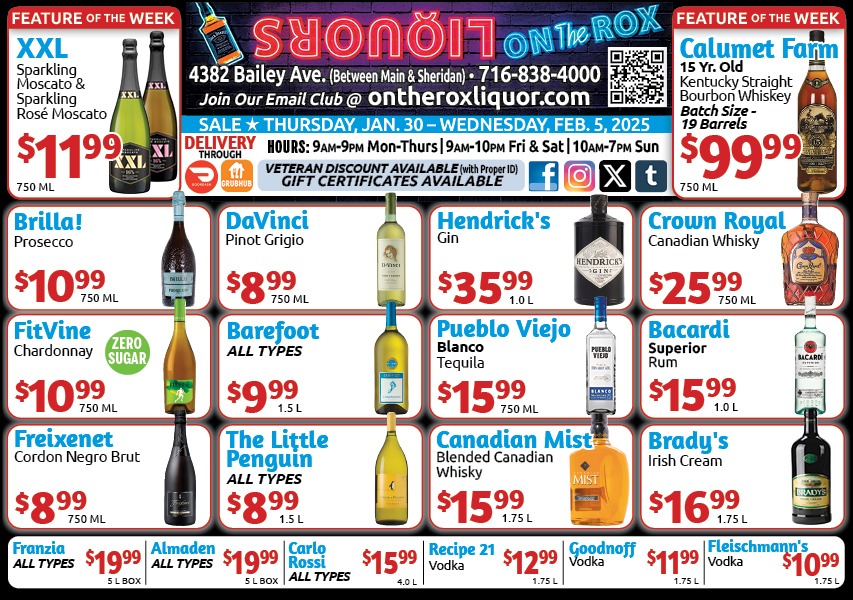 Weekly Sales Ad for On The Rox Liquors in Amherst New York