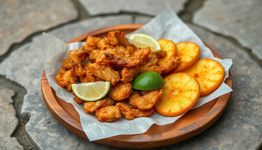 Dominican dining with chicharrón and tostones on plate.